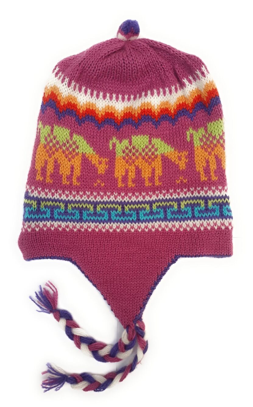 9372 Real Alpaca Peruvian Chullo Earflap Beanie Hat Alpaca Wool